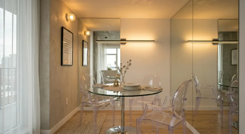 The "Floating Glass" Illusion Cafe Idea for small dining rooms