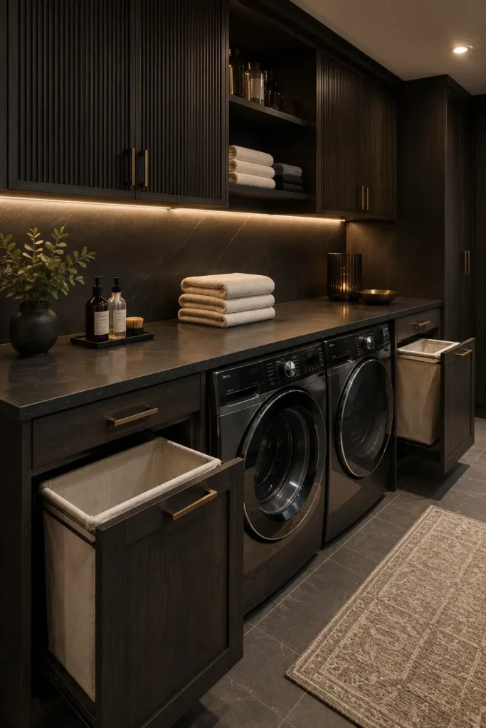 Hotel-Style Dark Laundry Room.
