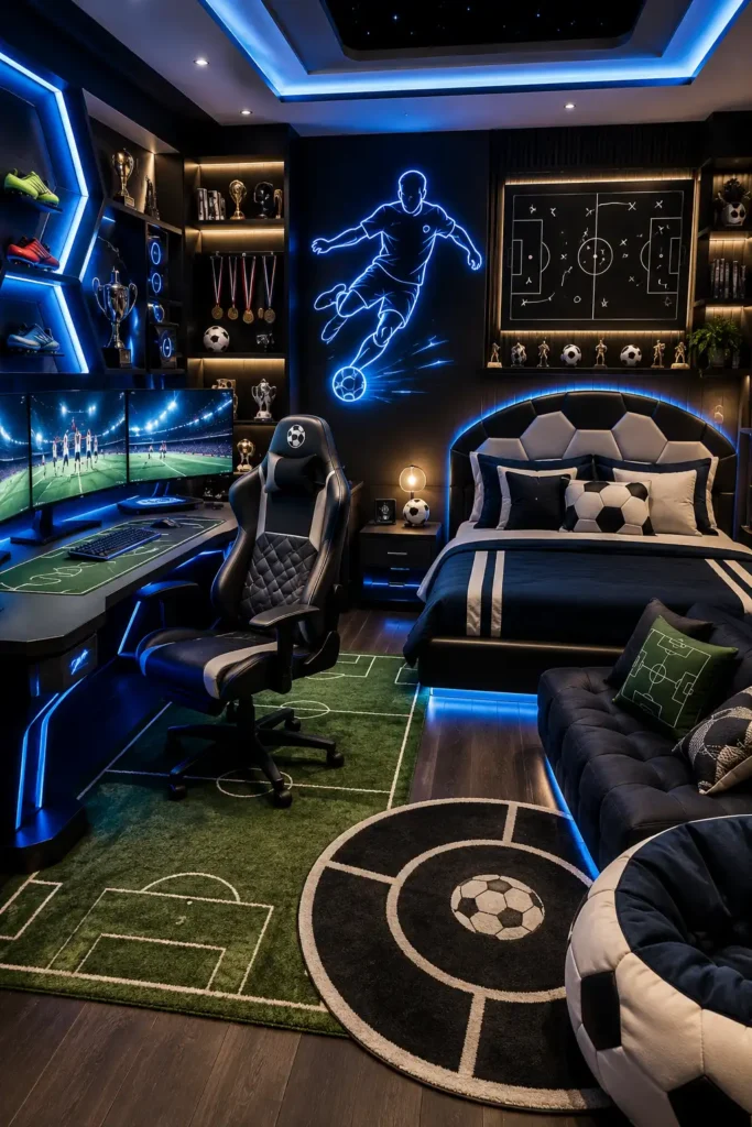Football Gamer Command Center bedroom idea.