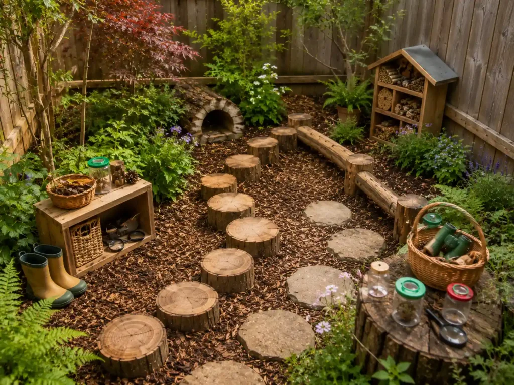 The Forest-School Log Trail backyard Idea for small kids