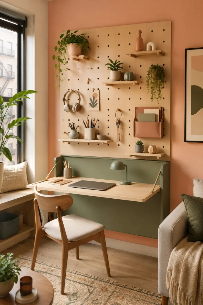 Pegboard Work-and-Storage Wall for Small Apartments Storage solution.