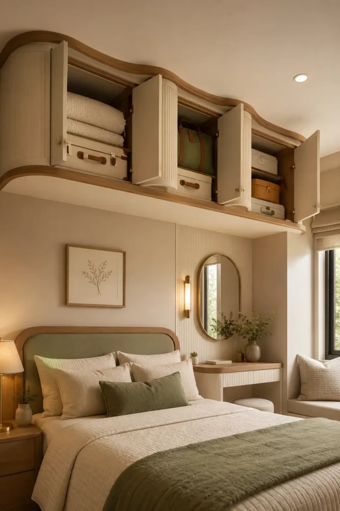  small bedroom with a floating luggage loft cabinet.