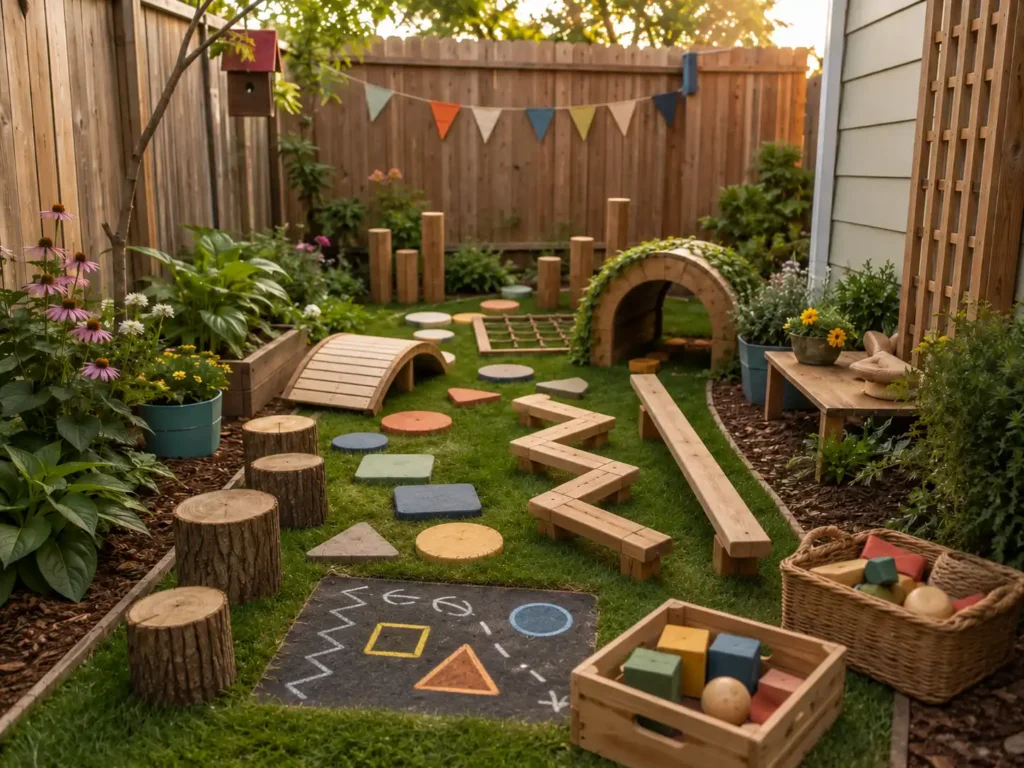 Backyard Obstacle Puzzle Path idea for kids