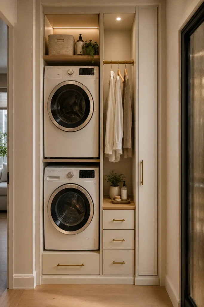 Brass Rail Stacked Laundry Tower design.