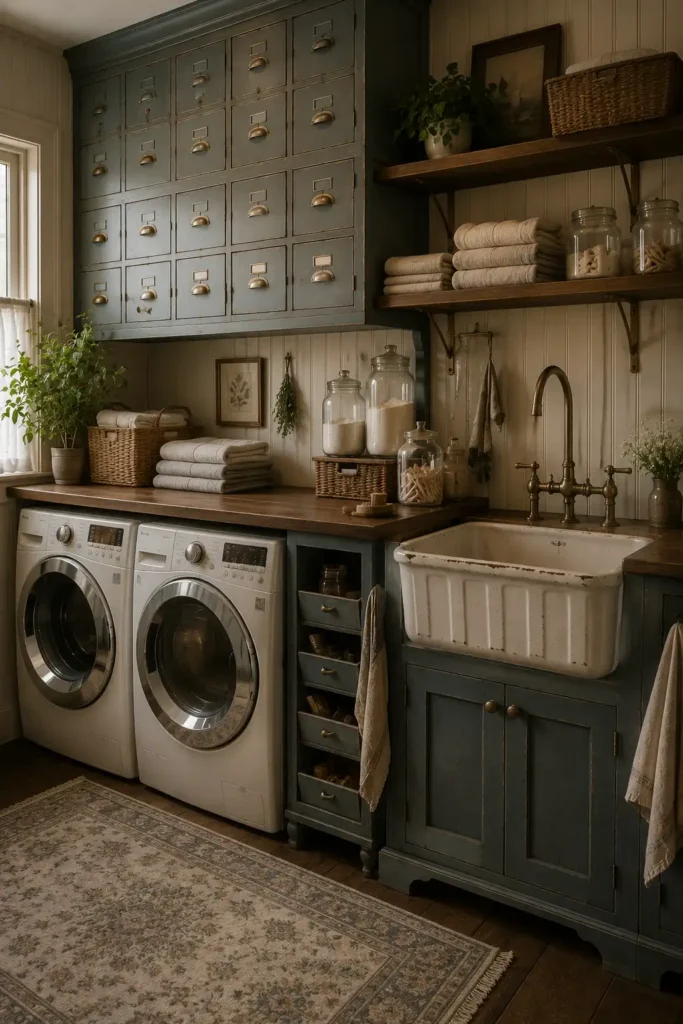 Vintage Apothecary Wash Room Design.