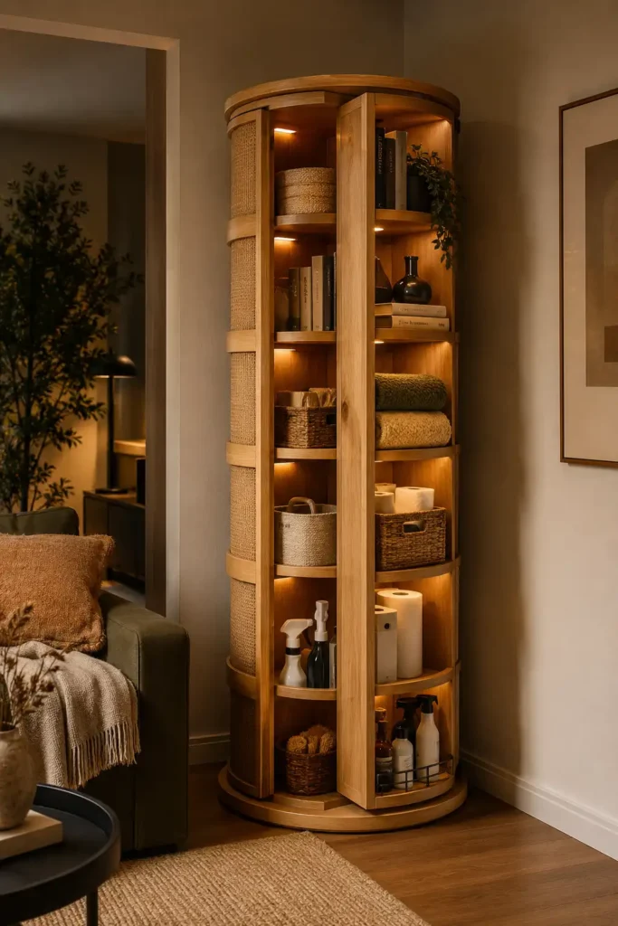  small apartment corner with a rotating carousel utility tower.