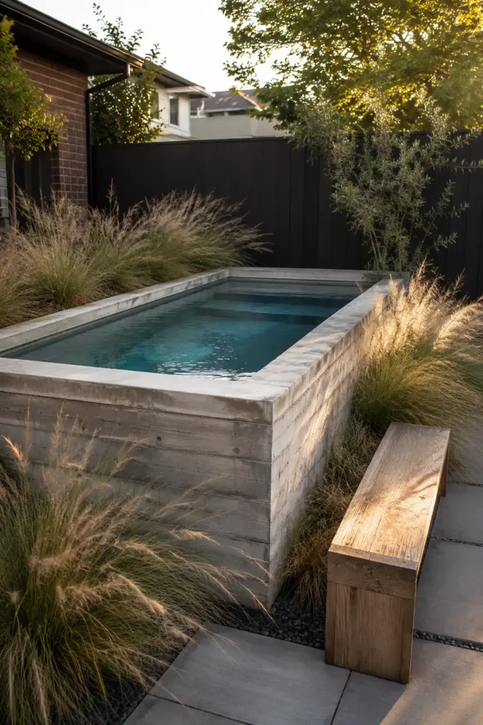 Concrete Tank Pool With Wispy Grasses.