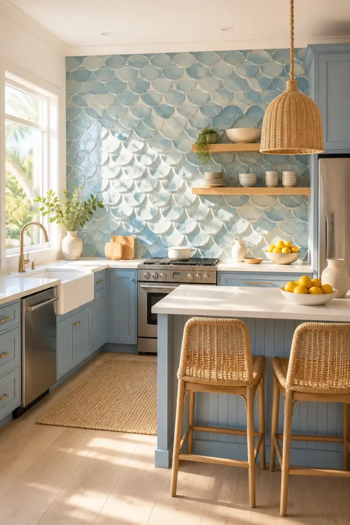 bright coastal kitchen inspiration for a Bloxburg build.