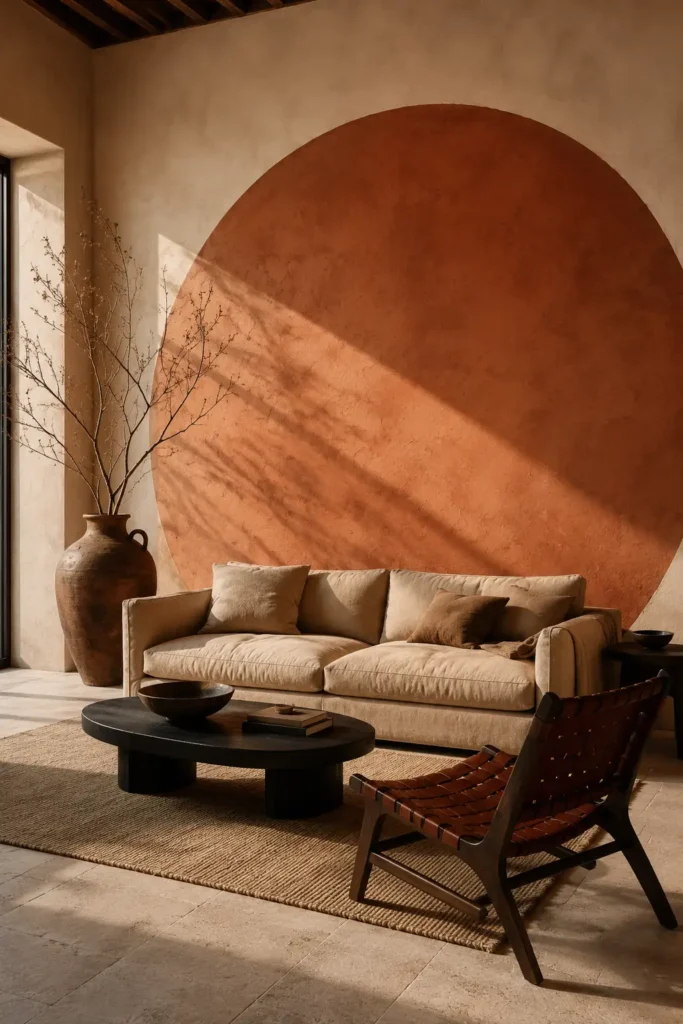 The Terracotta Sun Arch on Living room wall.