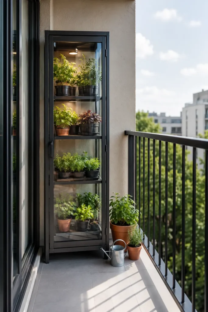 Tiny Greenhouse Cabinet Idea for Small Balcony Graden.