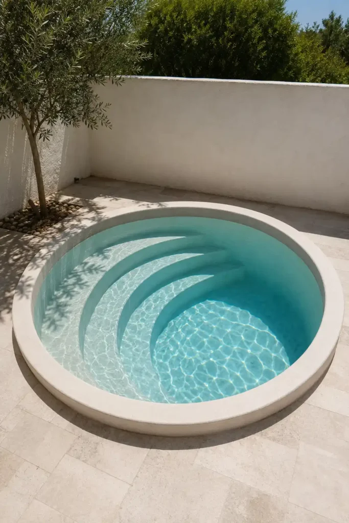 Round Pool a Half-Moon Step Lounge.