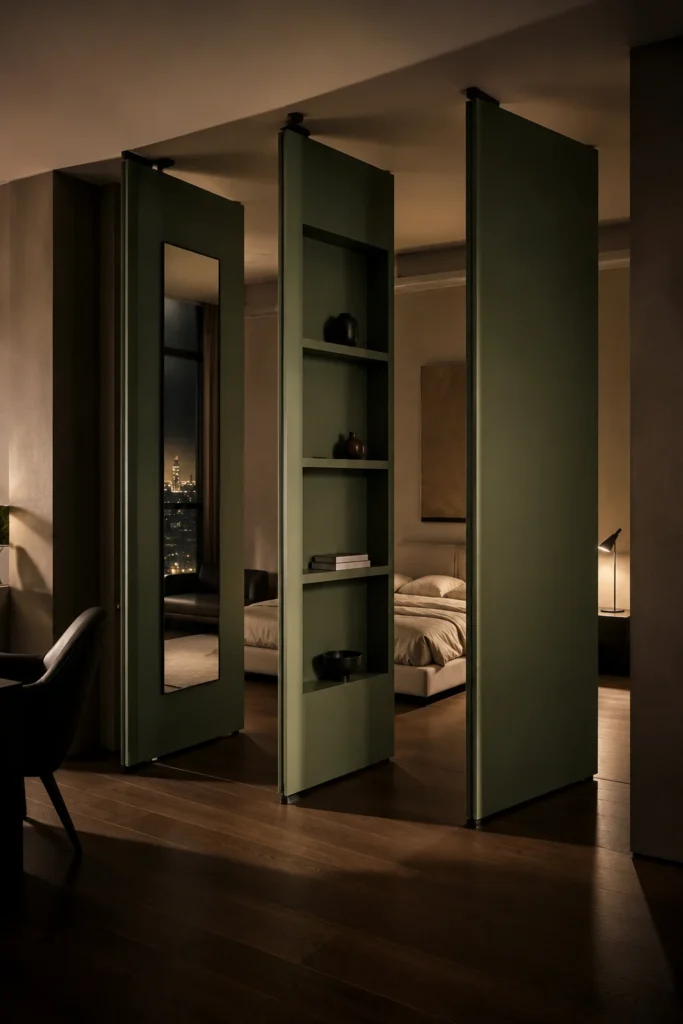 Bedroom Behind Sage Pivot Panels.