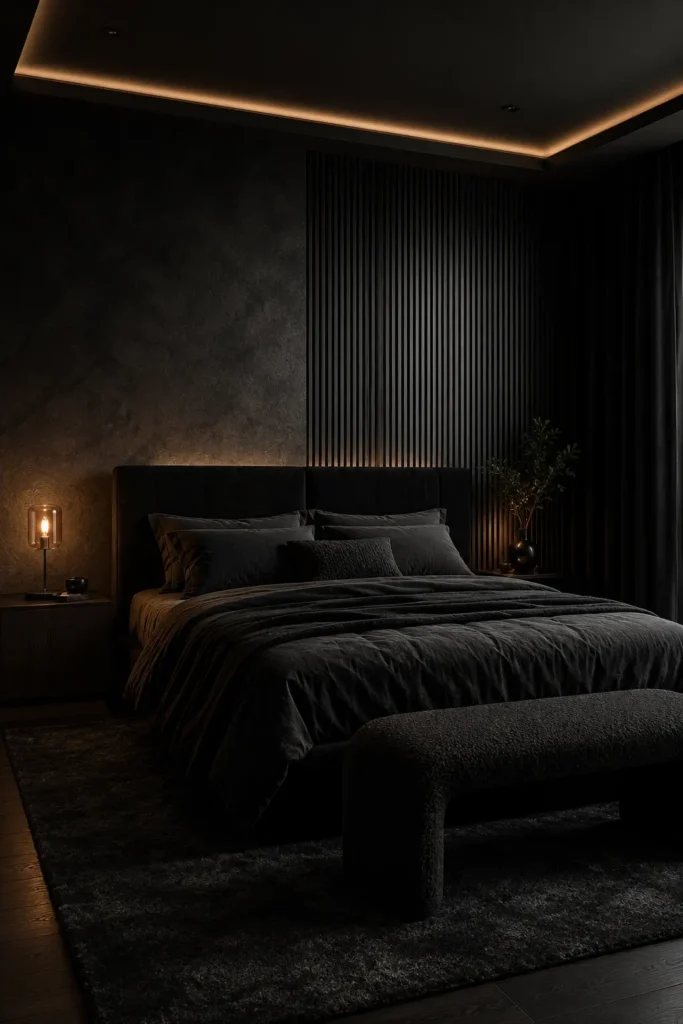 Black bedroom wall Layer Black on Black With Texture.
