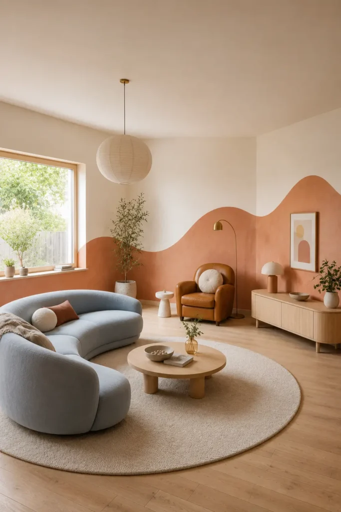 The Curved Clay Wainscot Paint Idea for Living room.